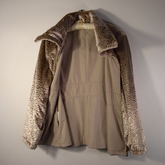 Vintage Glam Golden Champagne Faux Fur Persian Lamb Reversible Rain Jacket SzPS - Picture 4 of 13